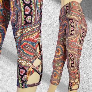 ABS Allen Schwartz Paisley Print Side Criss Cross Leggings Size XL